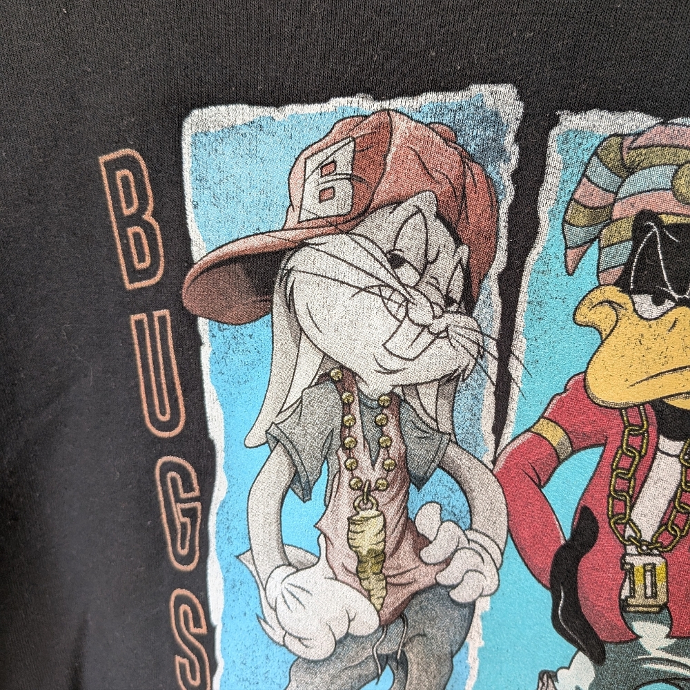 Space Jam Looney Tunes Black Hoodie Bugs Bunny Daffy Duck Unisex L Pullover Fall - Picture 3 of 6